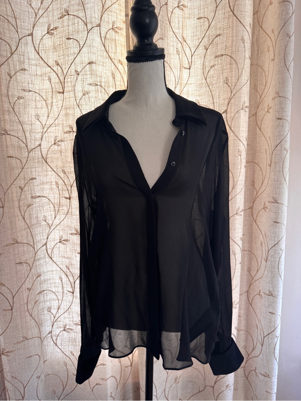 Alice + Olivia Black Sheer Button-Down Shirt